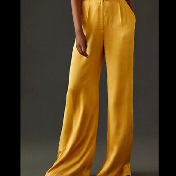 Anthropologie Pants - NWT ANTHROPOLOGIE COREY LYNN CALTER PETRA SATIN WIDE LEG TROUSER PANTS YELLOW L